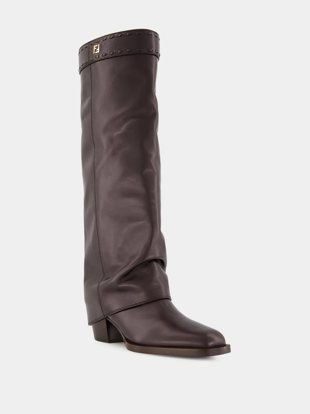 Brown Leather High-Heeled Boots