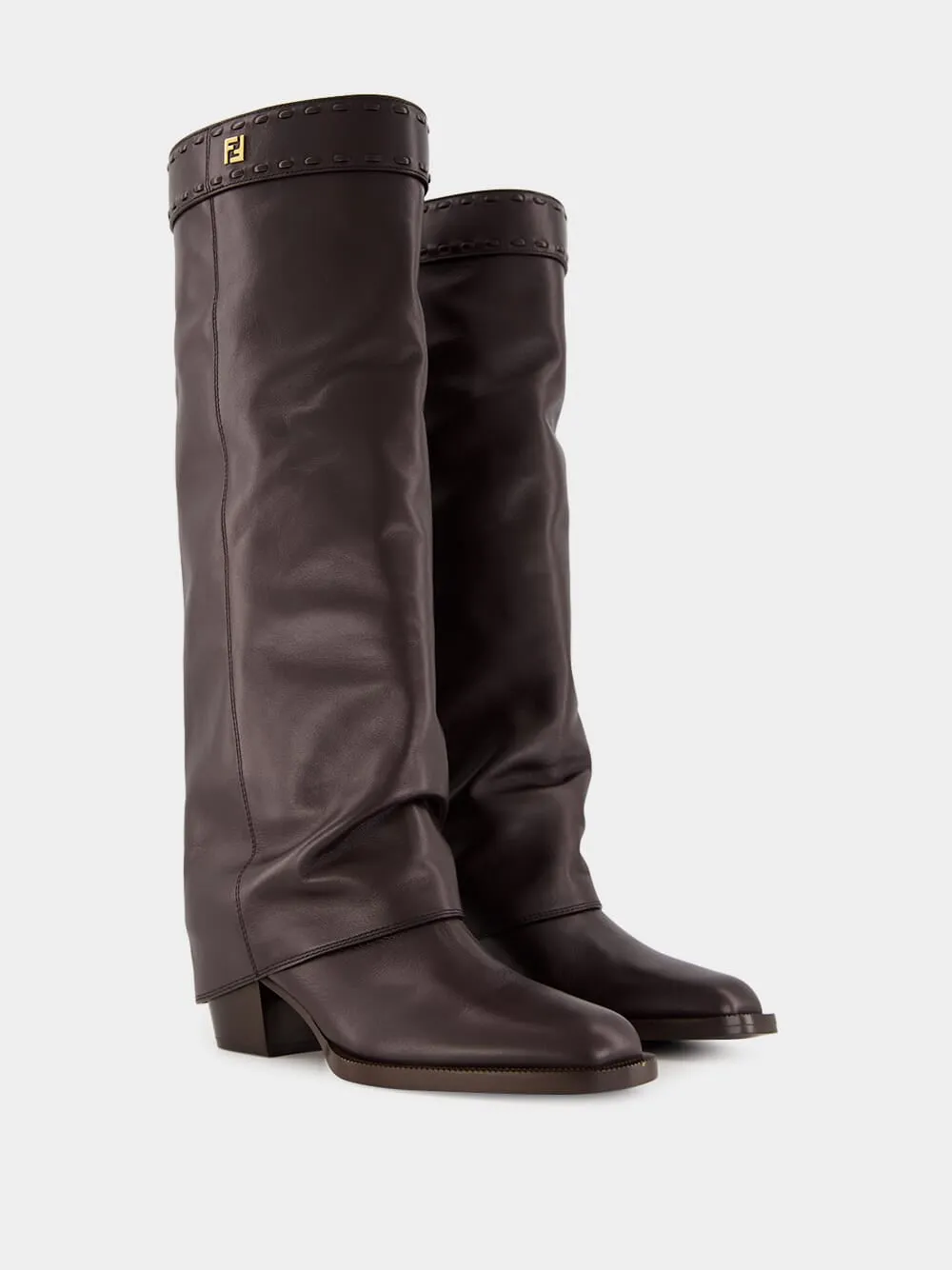 Brown Leather High-Heeled Boots