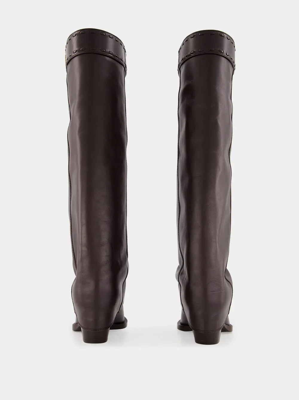 Brown Leather High-Heeled Boots