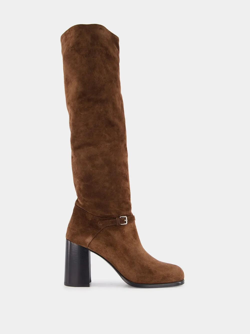 Brown Suede Knee-Length Boots