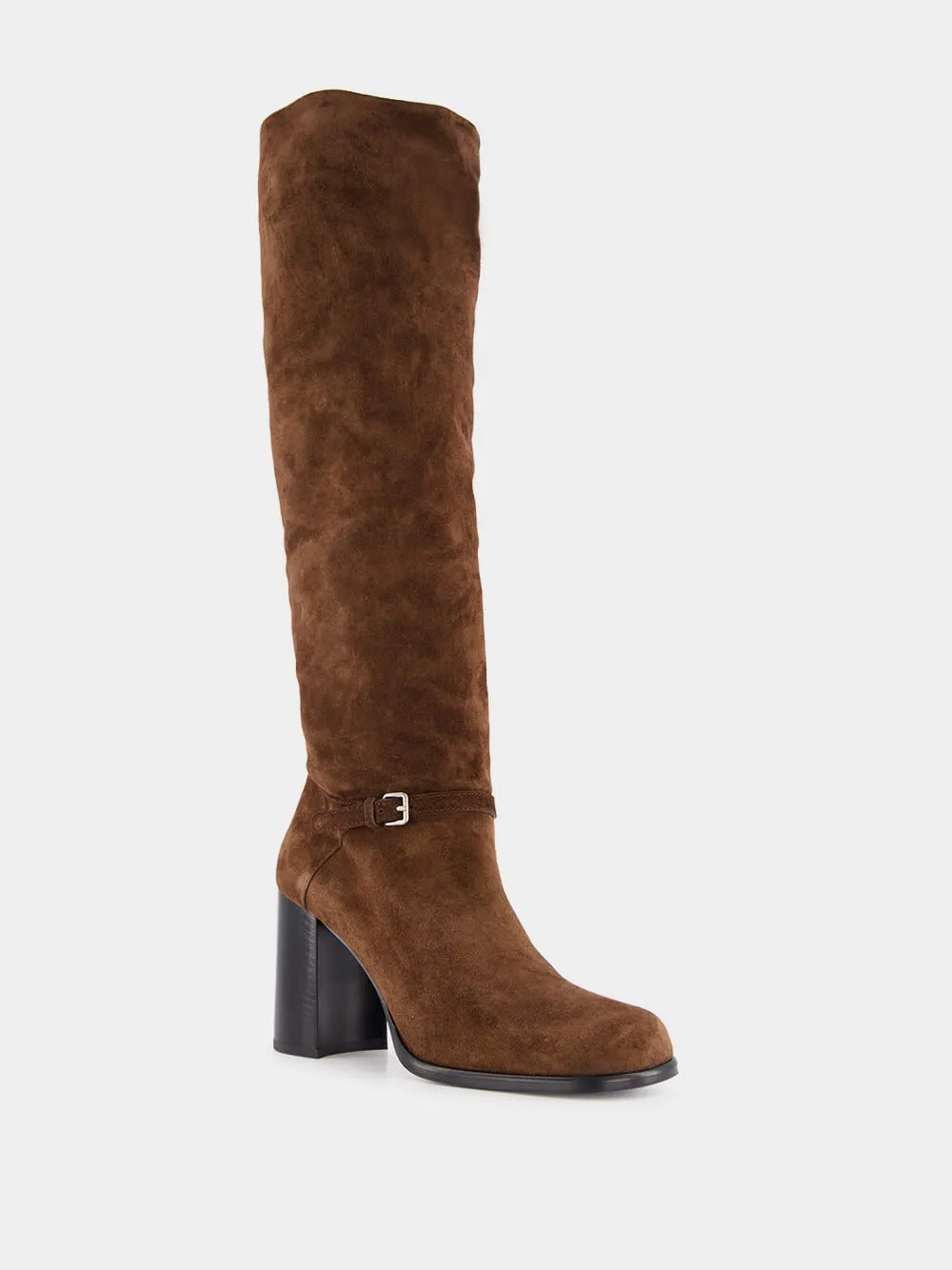 Brown Suede Knee-Length Boots