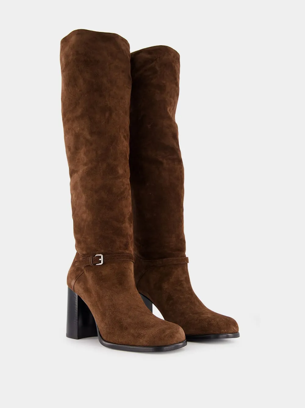 Brown Suede Knee-Length Boots