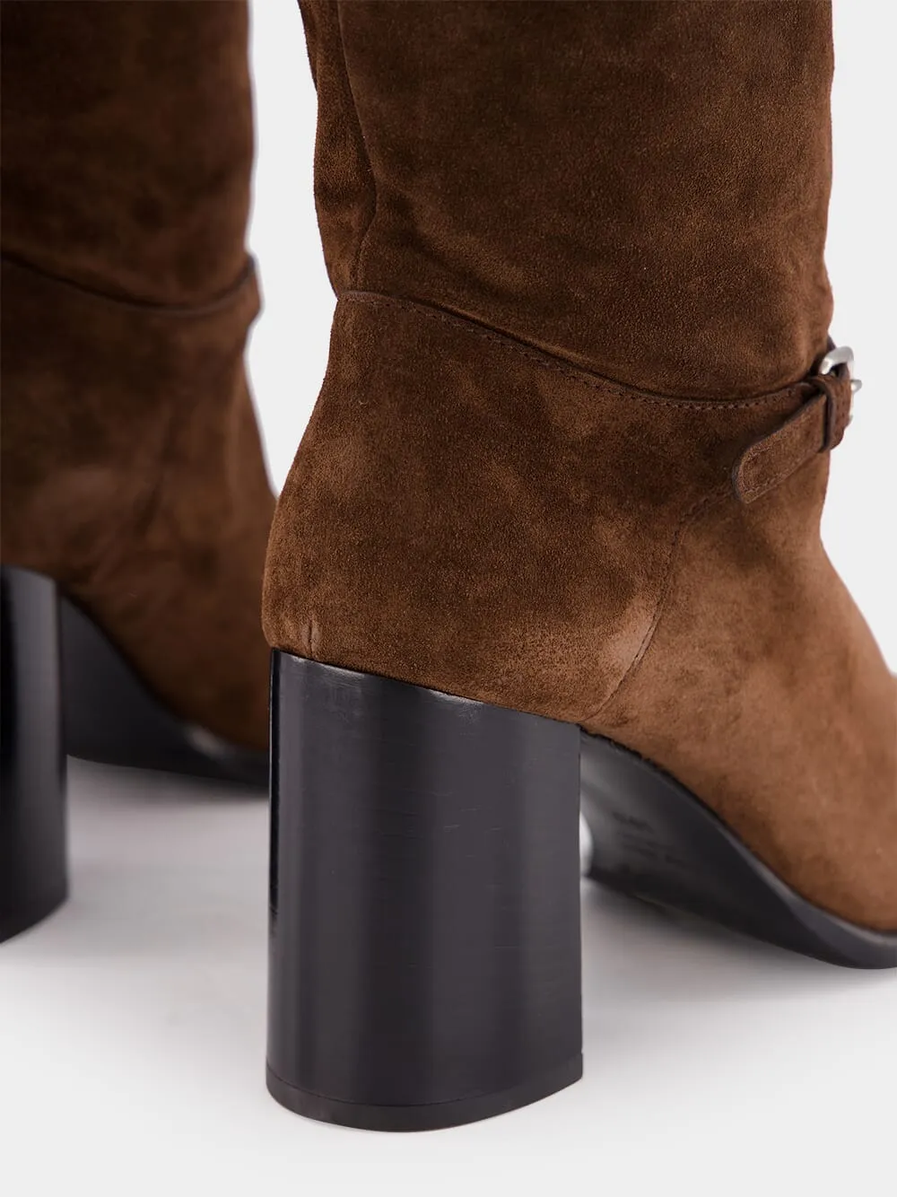 Brown Suede Knee-Length Boots