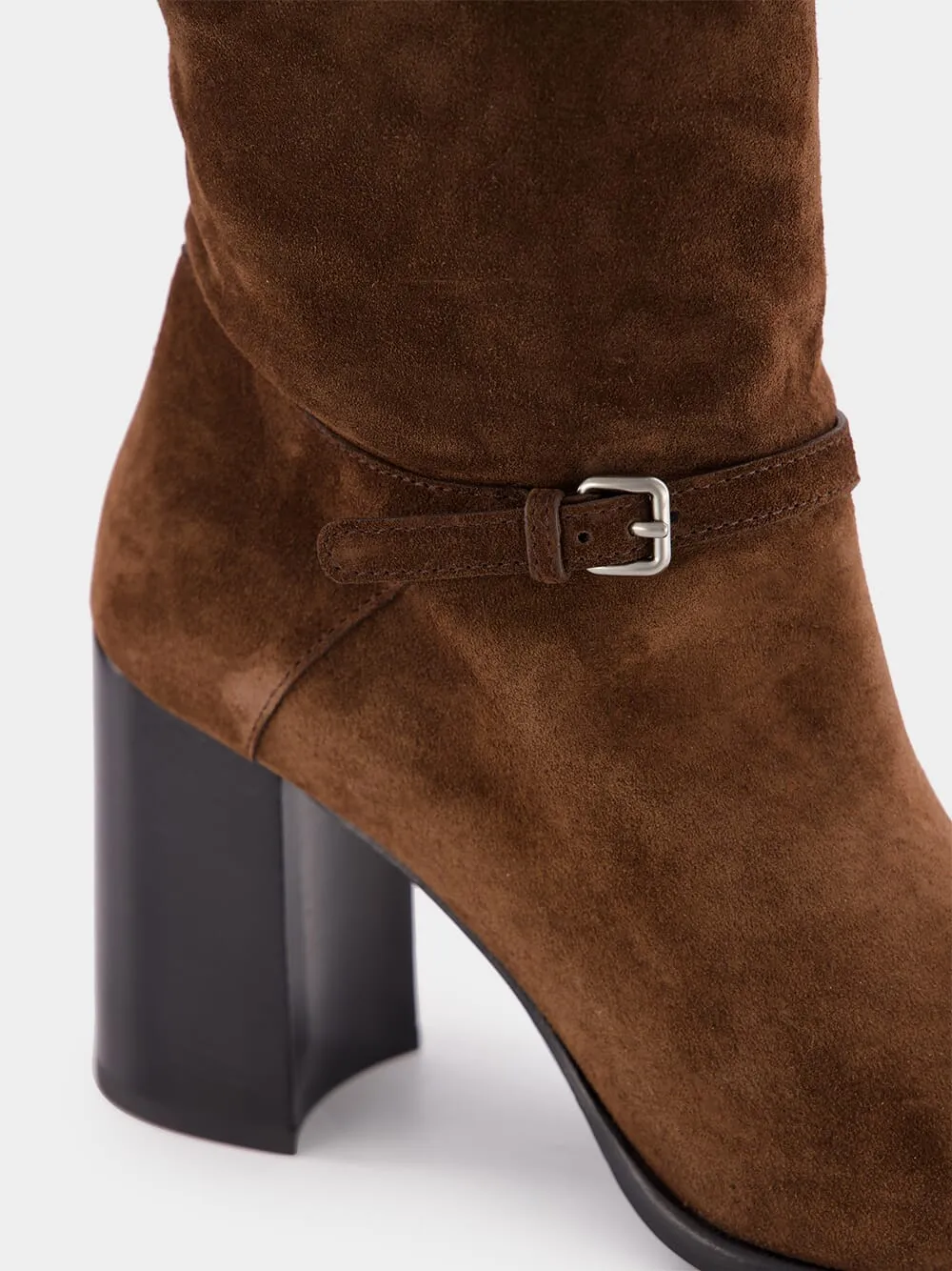 Brown Suede Knee-Length Boots