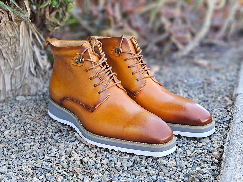 Burnished Calfskin Lace-Up Boot