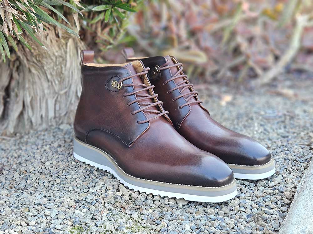 Burnished Calfskin Lace-Up Boot