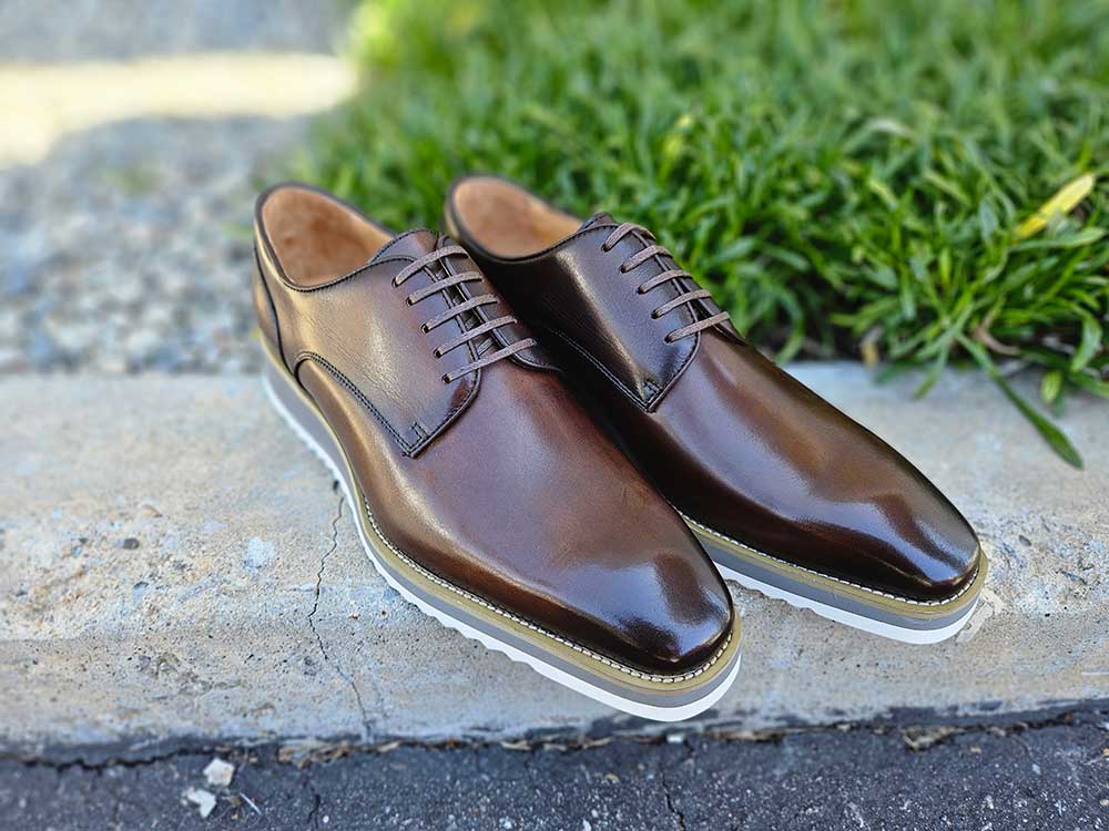 Burnished Lace-up Leather Derby