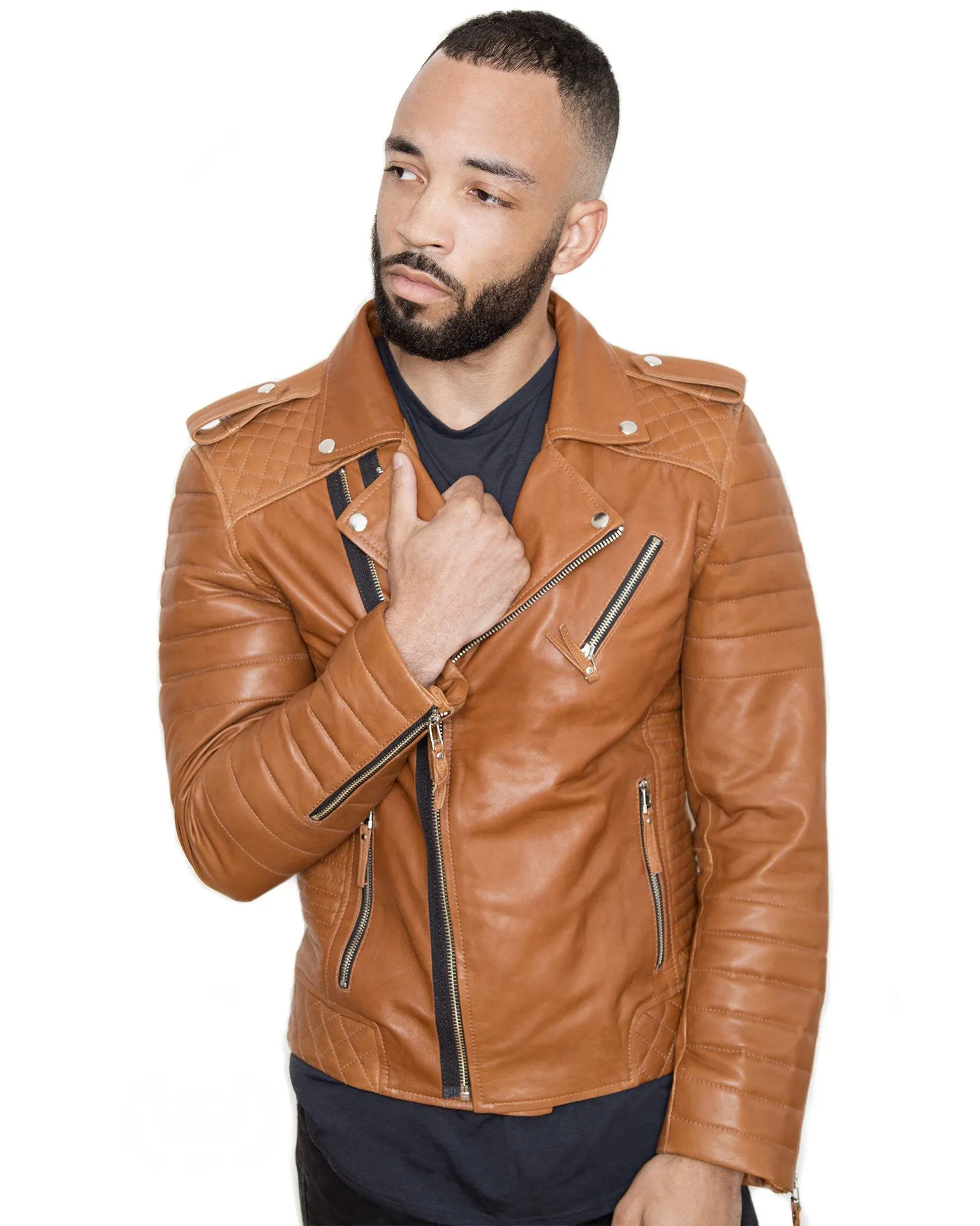 Buy Mens Quilted Leather Motorcycle Jacket Brown | LucaJackets