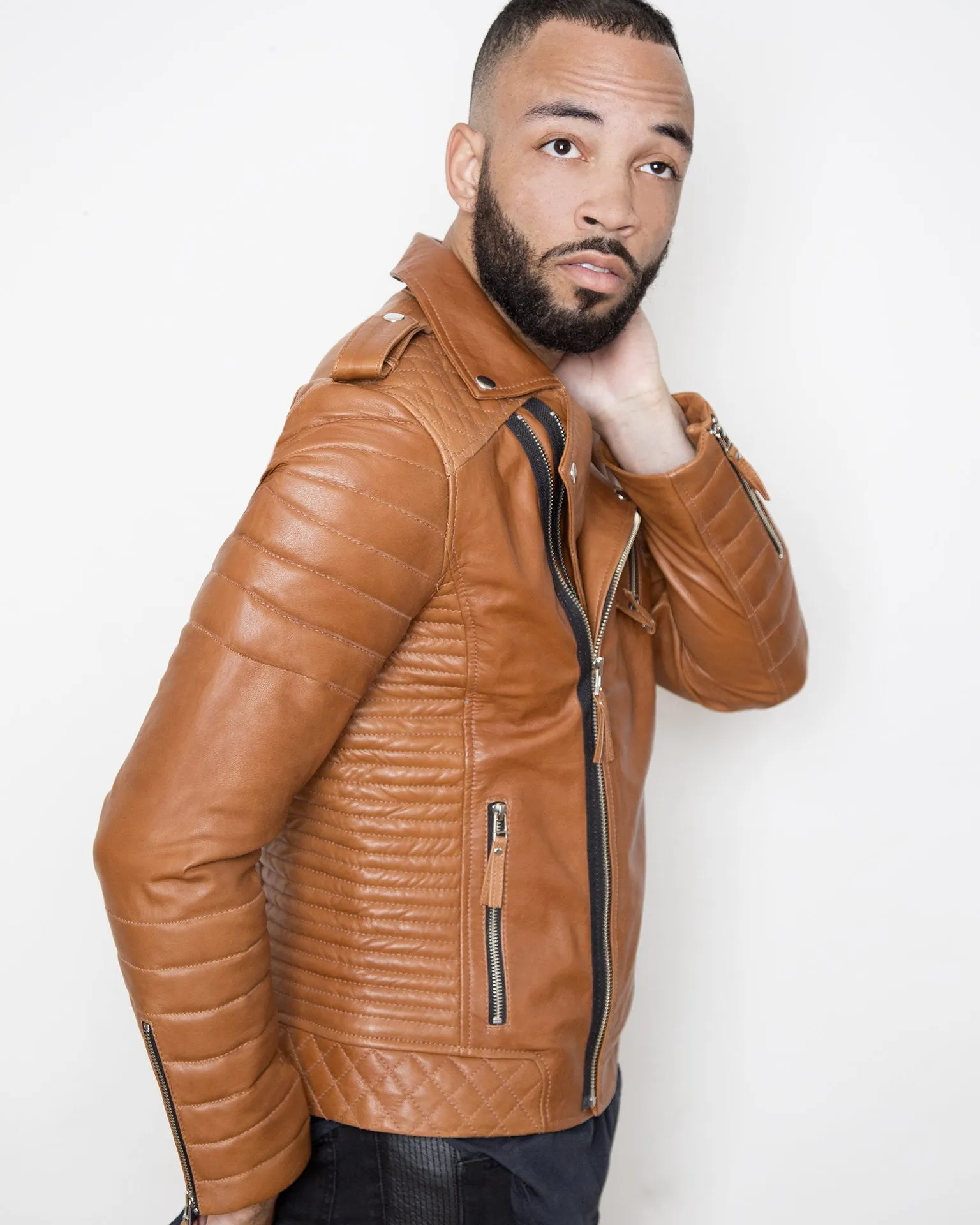 Buy Mens Quilted Leather Motorcycle Jacket Brown | LucaJackets