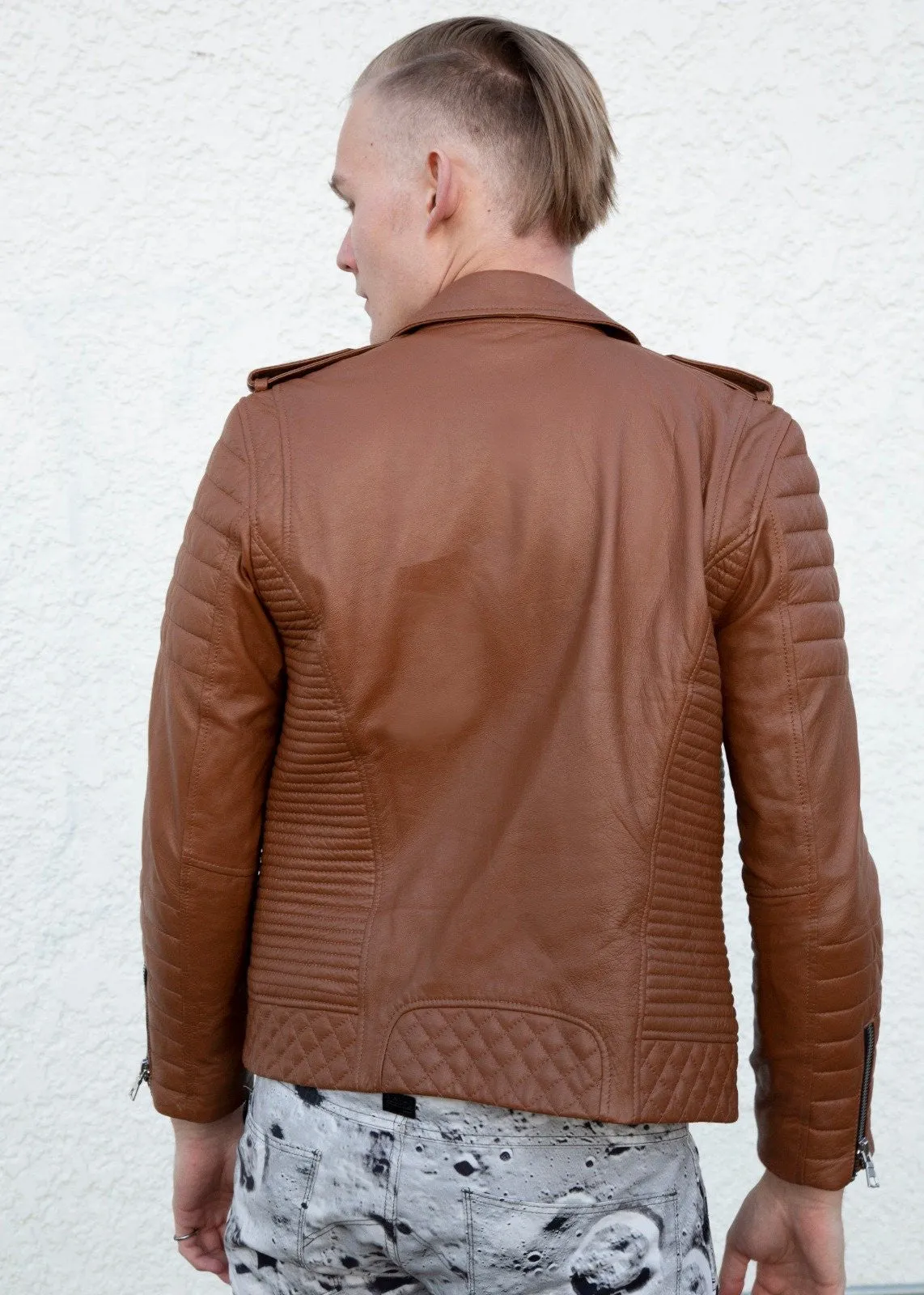 Buy Mens Quilted Leather Motorcycle Jacket Brown | LucaJackets