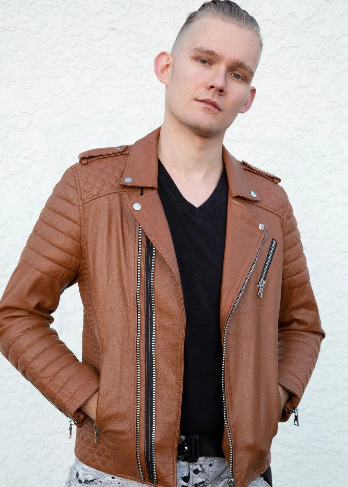 Buy Mens Quilted Leather Motorcycle Jacket Brown | LucaJackets