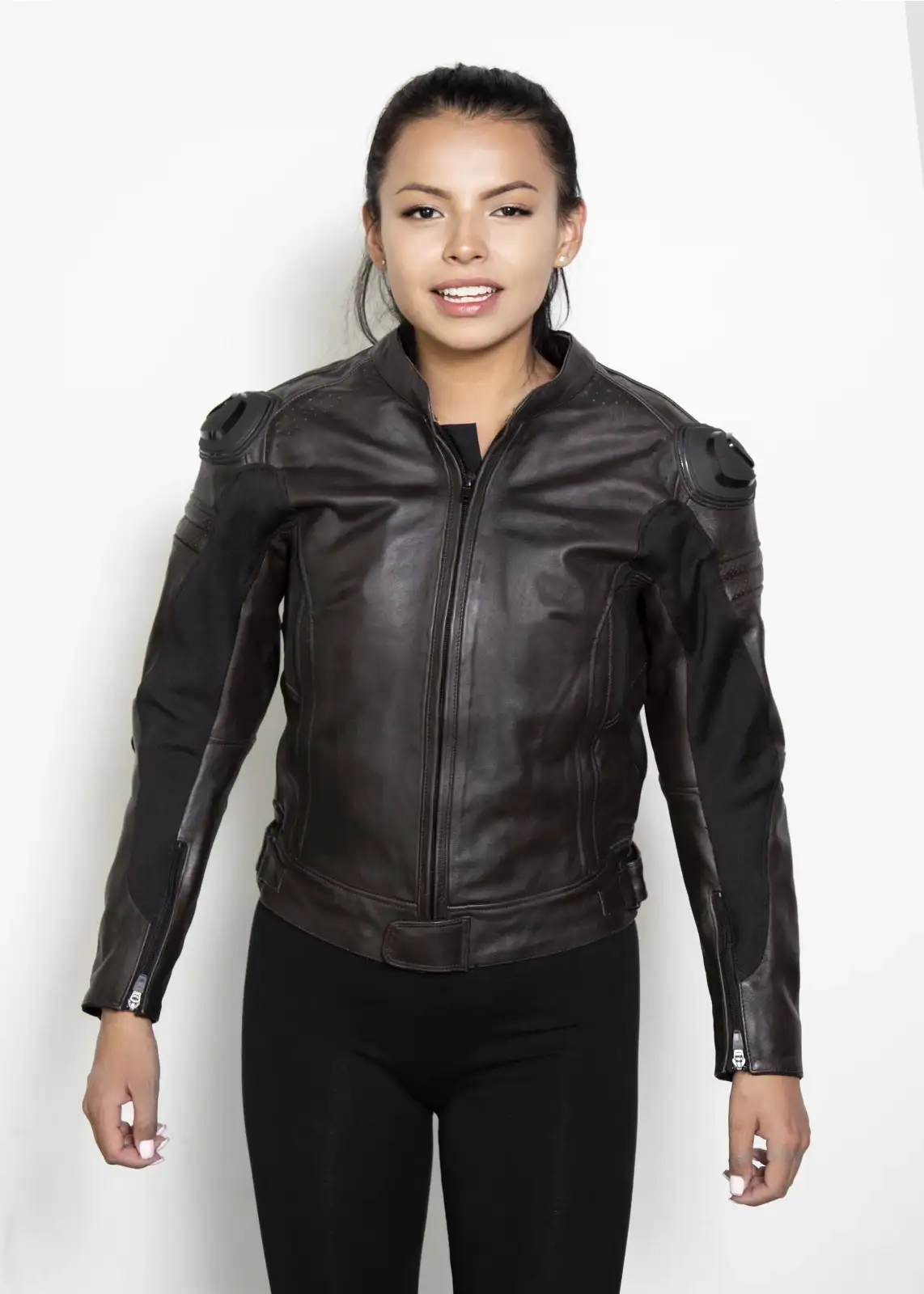 Buy Womens Brown Motorcycle Leather Jacket with Armor