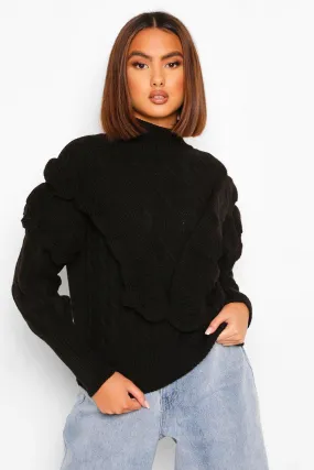 Cable Knit Ruffle Sleeve Sweater