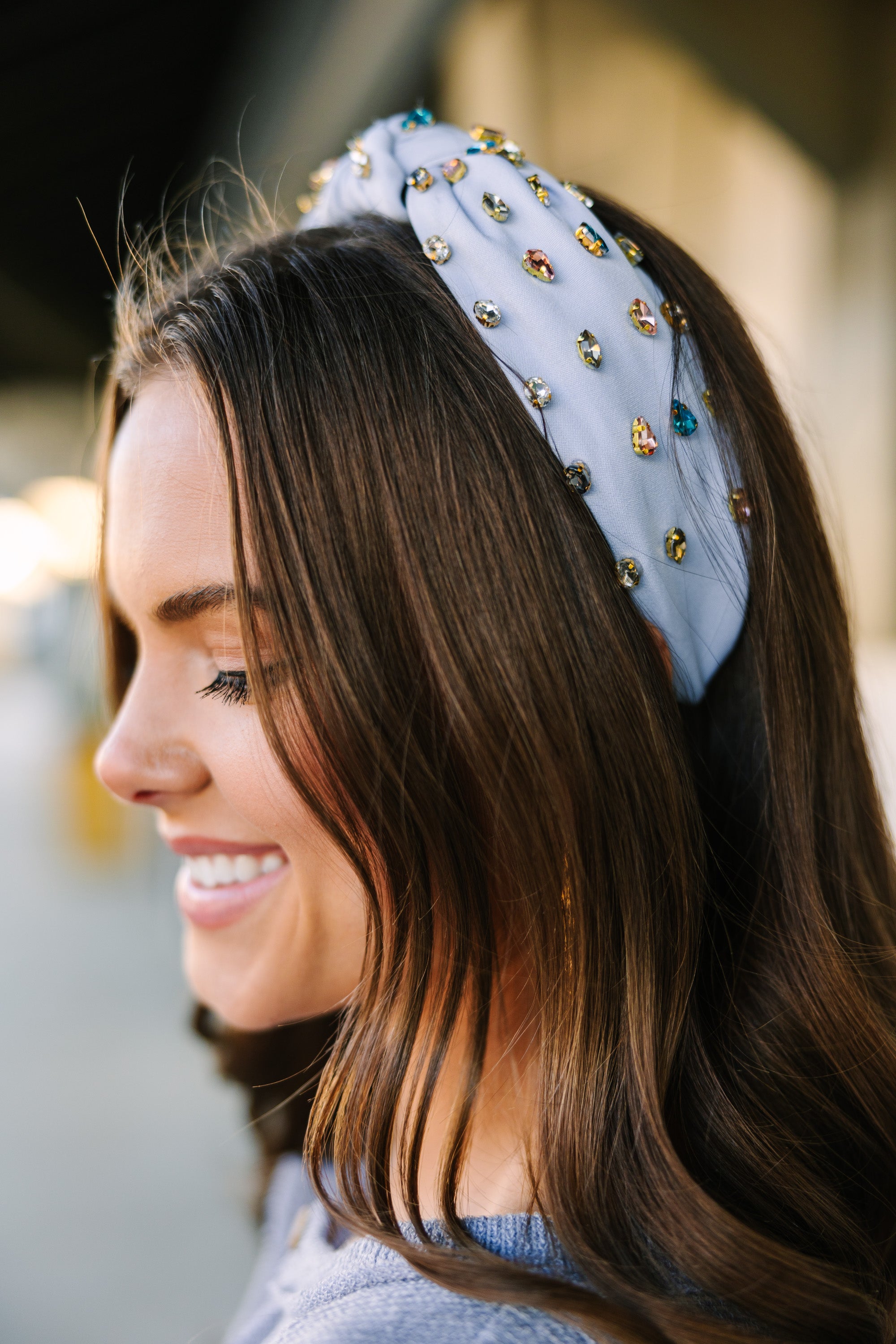 Can't Stop Your Shine Light Blue Rhinestone Headband