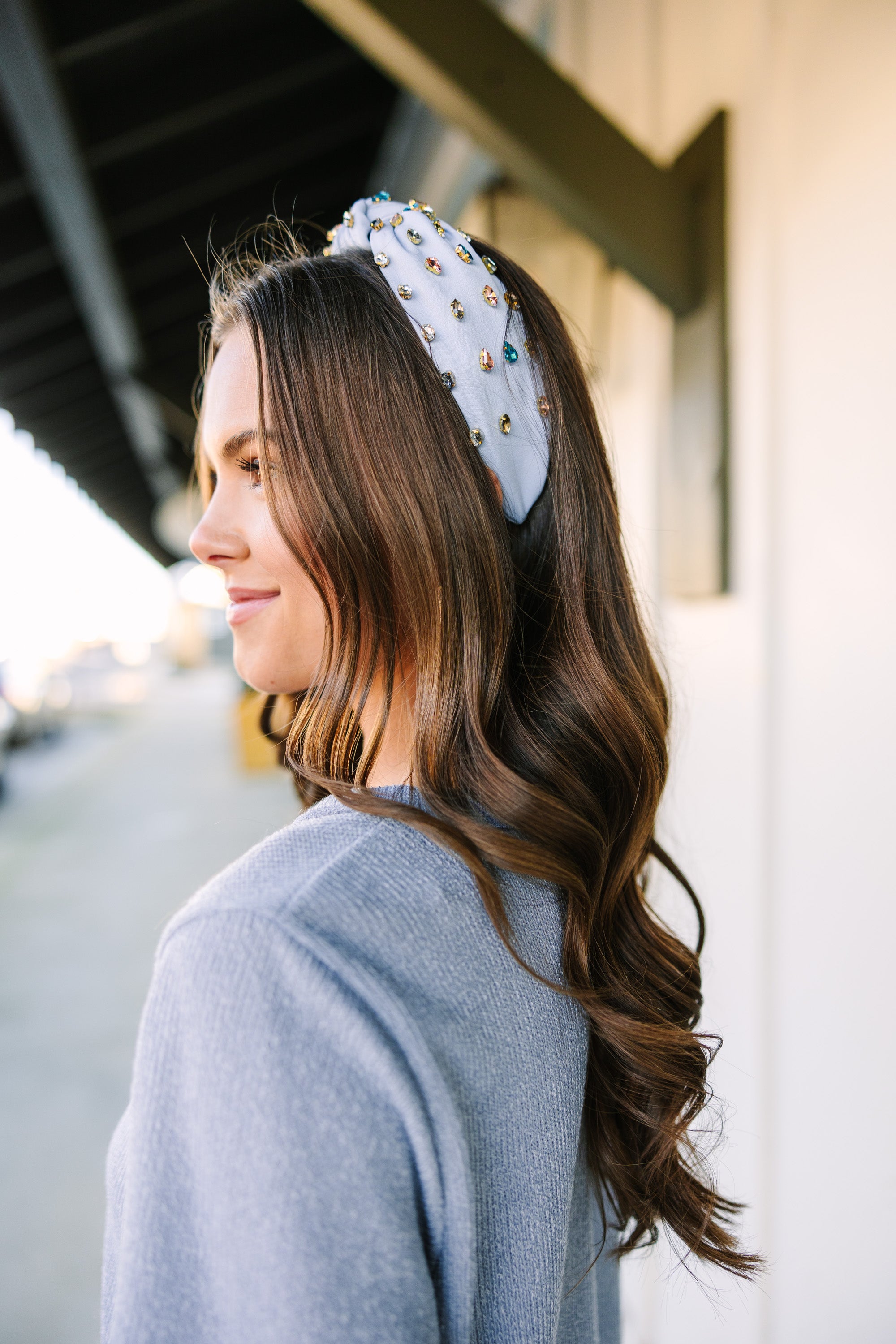 Can't Stop Your Shine Light Blue Rhinestone Headband