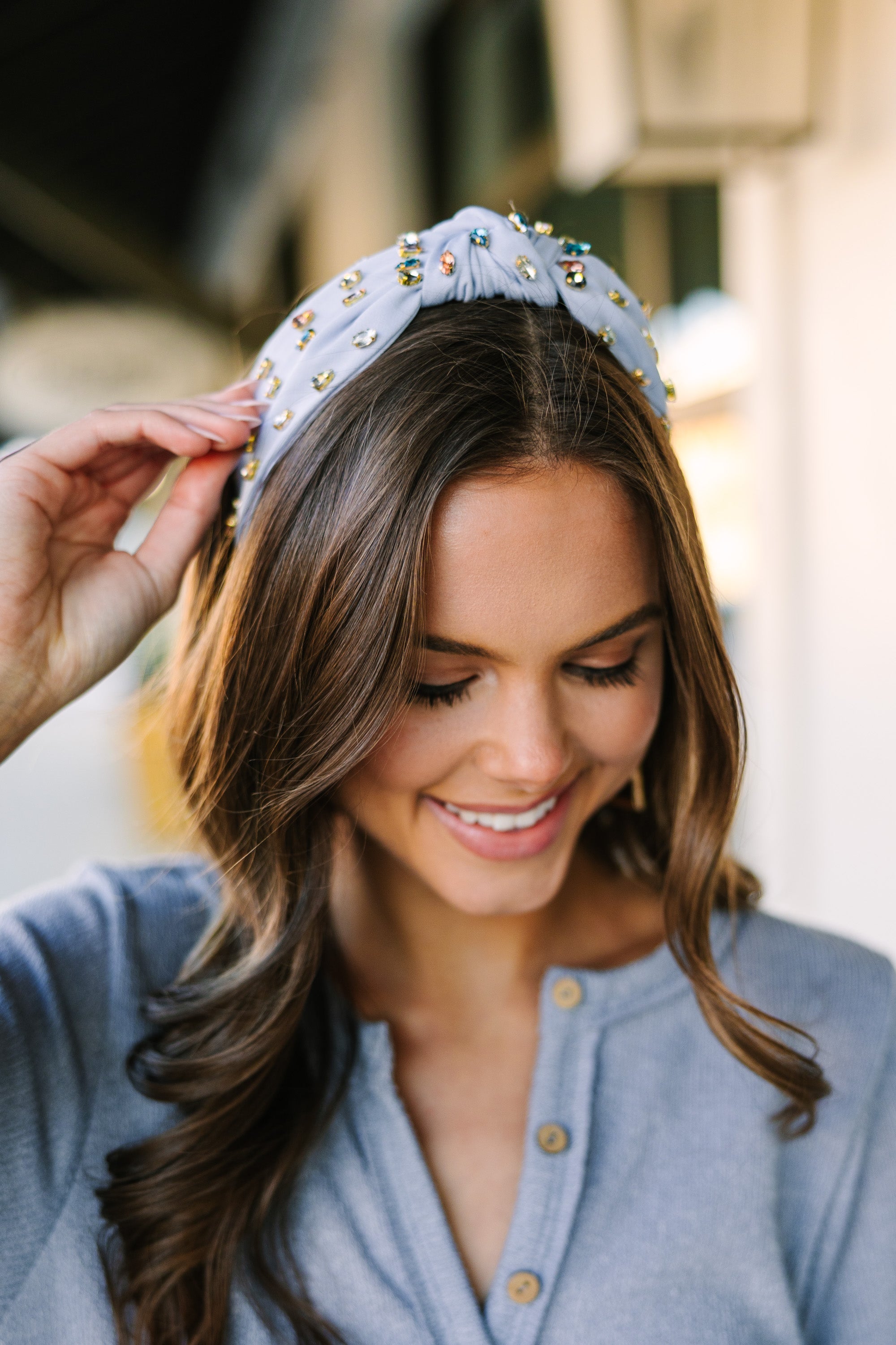 Can't Stop Your Shine Light Blue Rhinestone Headband