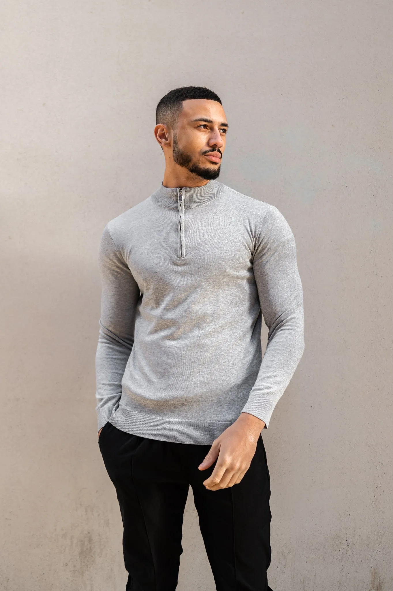 Capo Egyptian Cotton 1/4 Zip Top - Grey