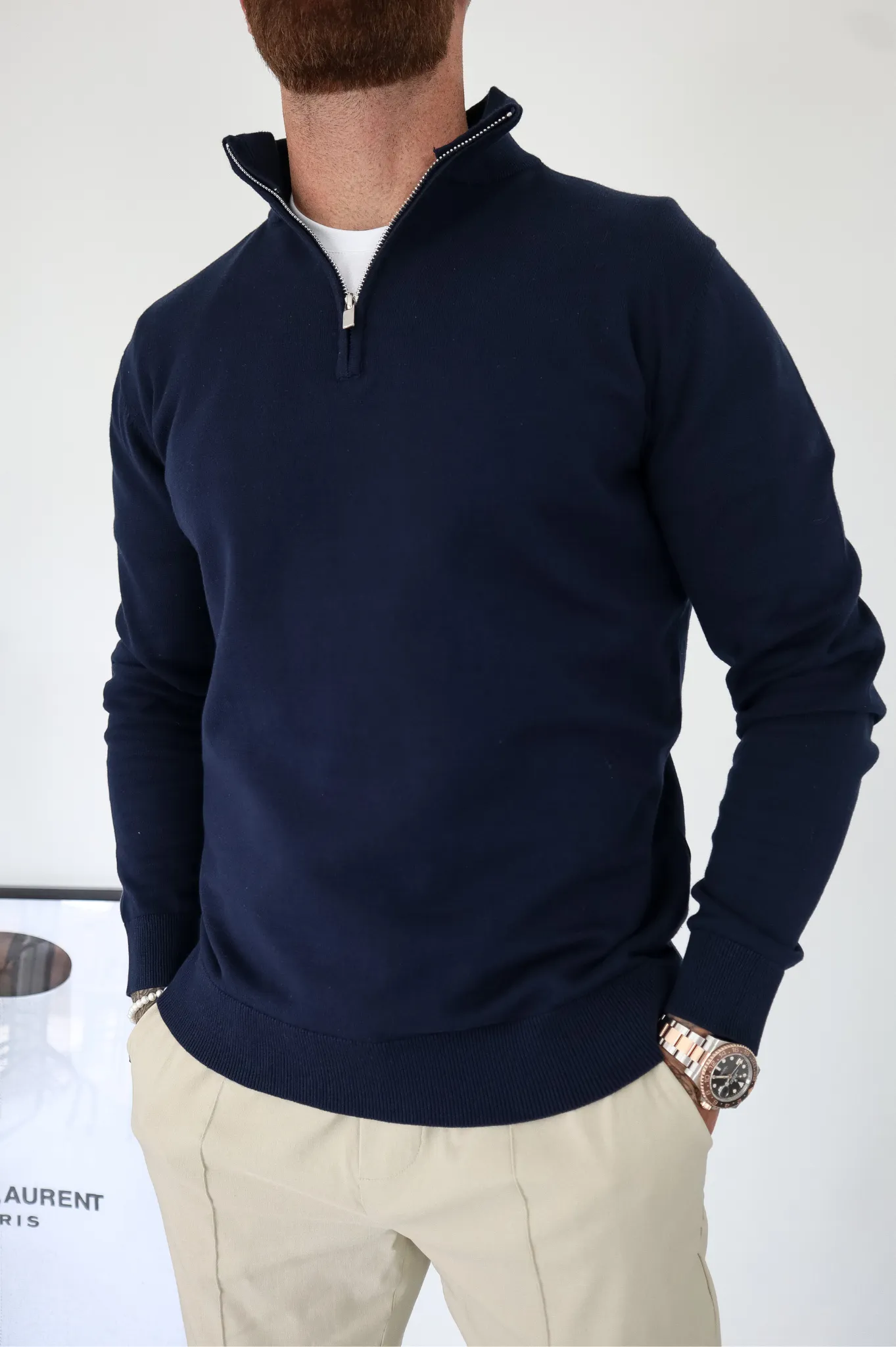 Capo Egyptian Cotton 1/4 Zip Top - Navy