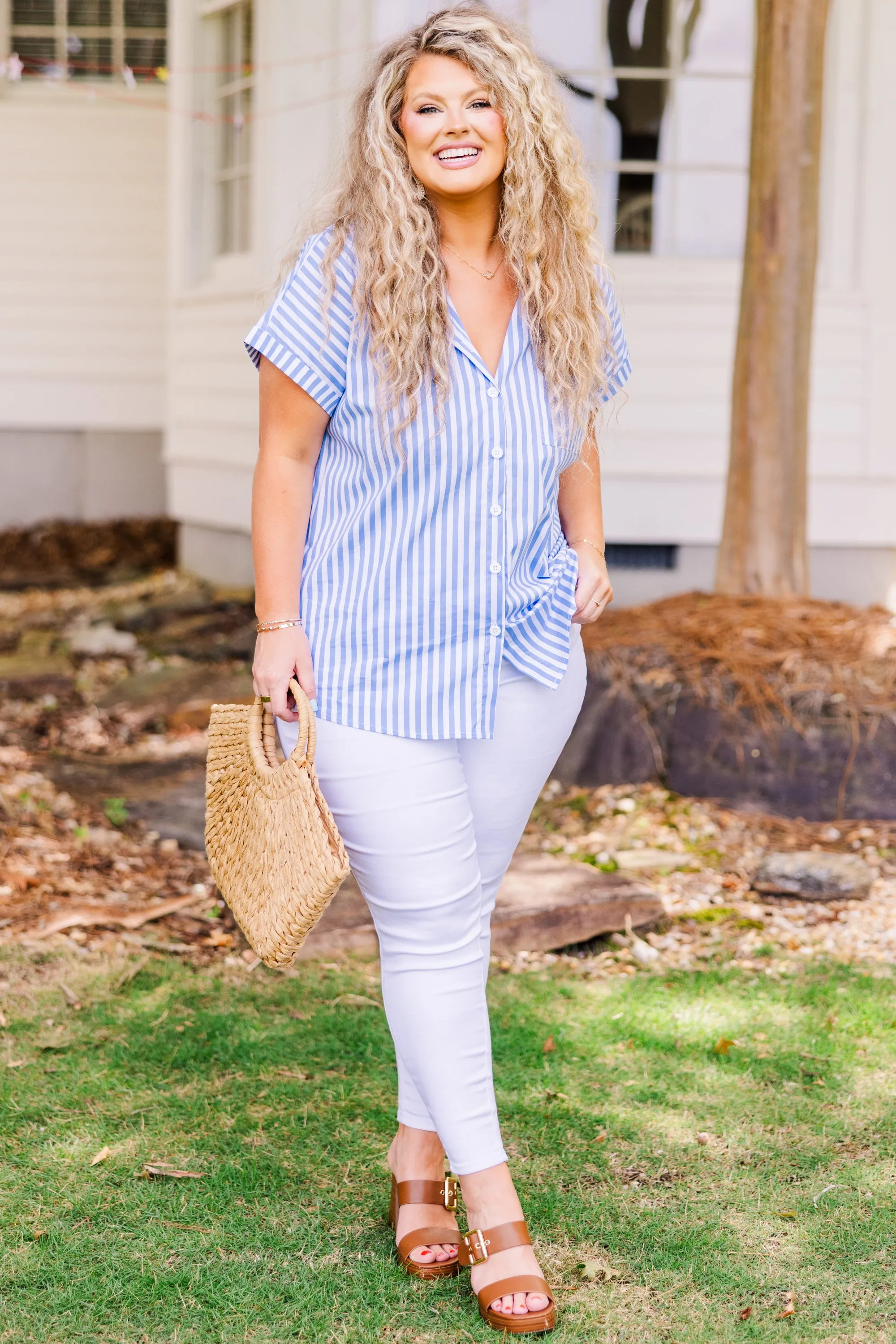 Celebrate Today Top, Denim-Ivory