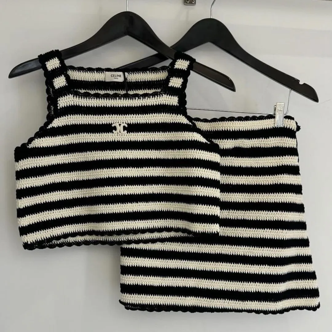 CELINE  |triomphe striped crop top in crocheted cotton