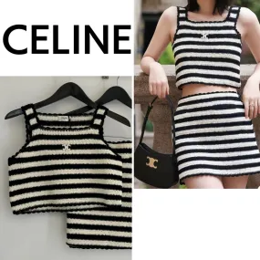 CELINE  |triomphe striped crop top in crocheted cotton