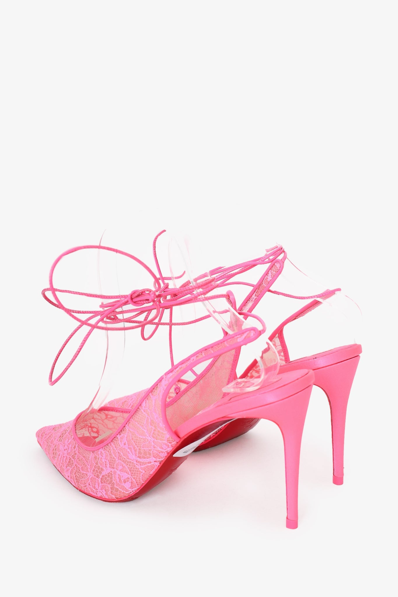 Christian Louboutin Pink Lace Kate 85 Lace-Up Slingback Pumps Size 38