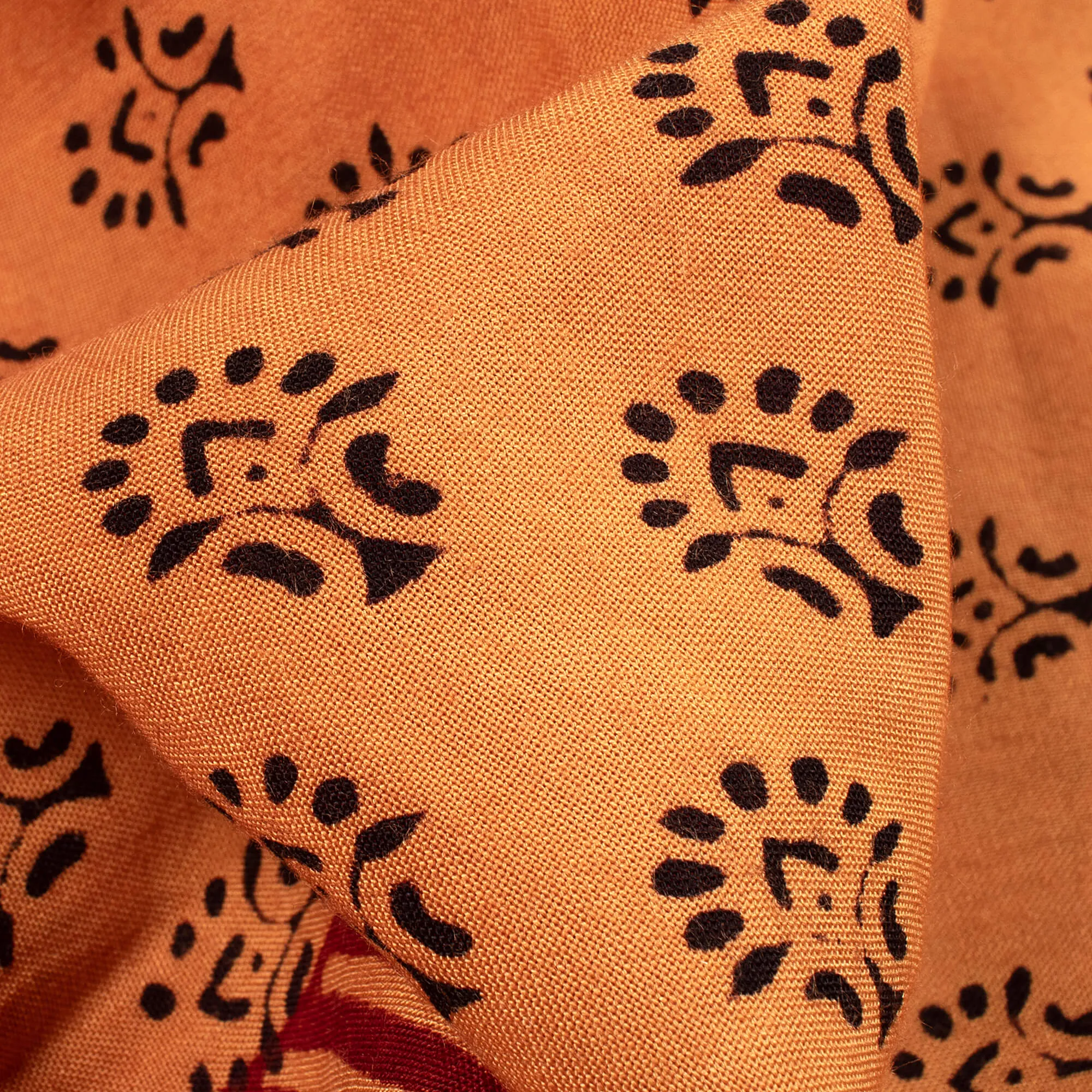 Cider Orange And Black Botti Pattern Bagh Print Handblock Natural Dye Rayon Fabric