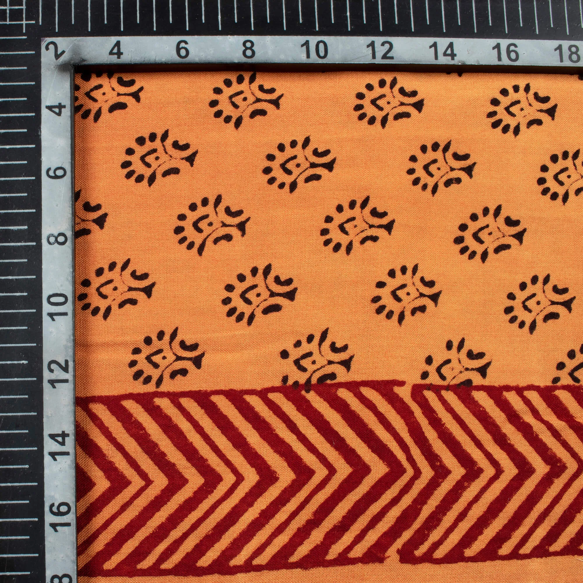 Cider Orange And Black Botti Pattern Bagh Print Handblock Natural Dye Rayon Fabric