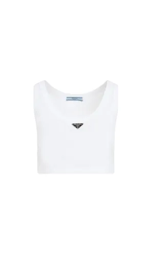 Cotton Cropped Tank Top - White