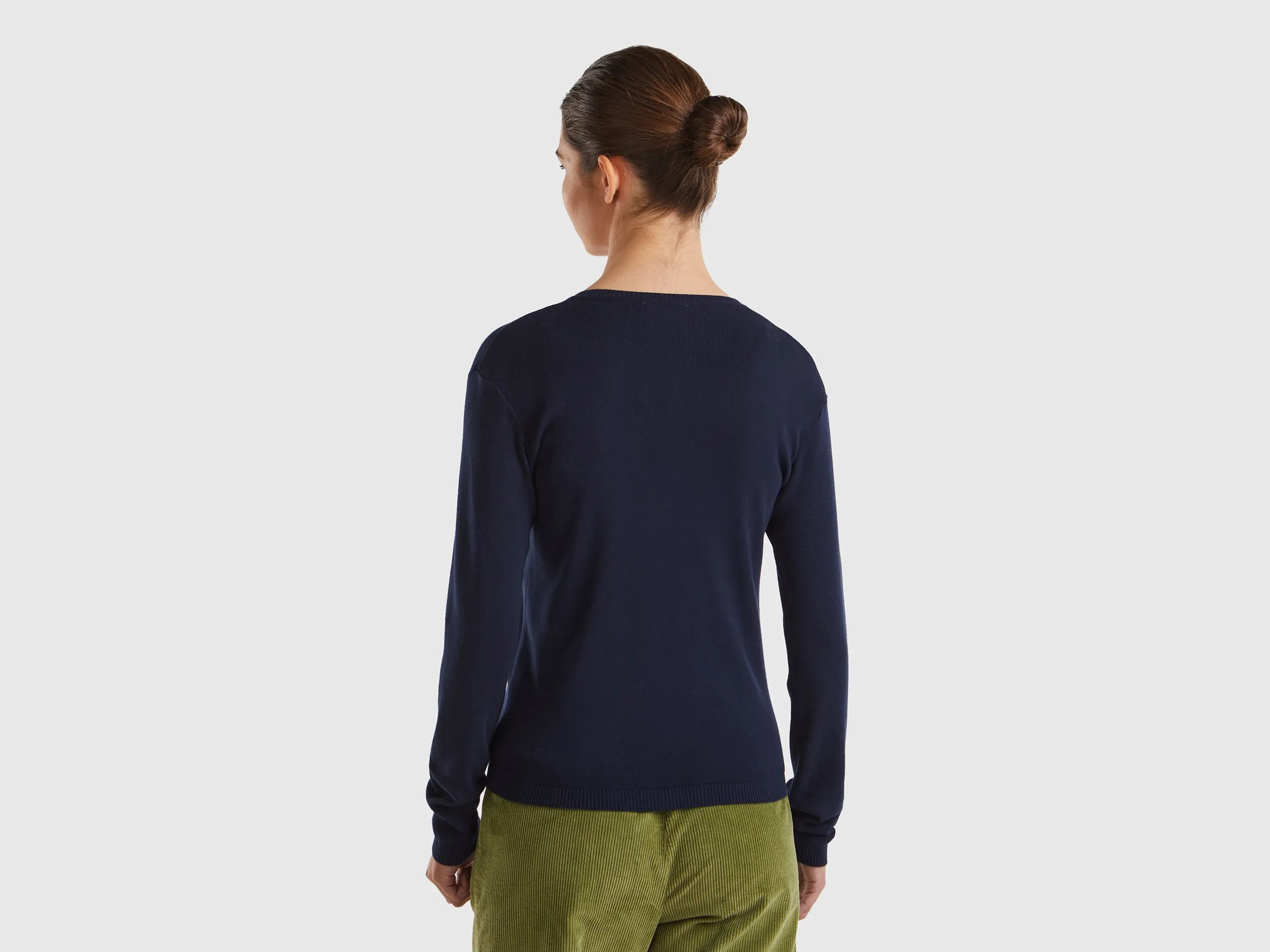 Crew neck cardigan in pure cotton - Dark Blue | Benetton