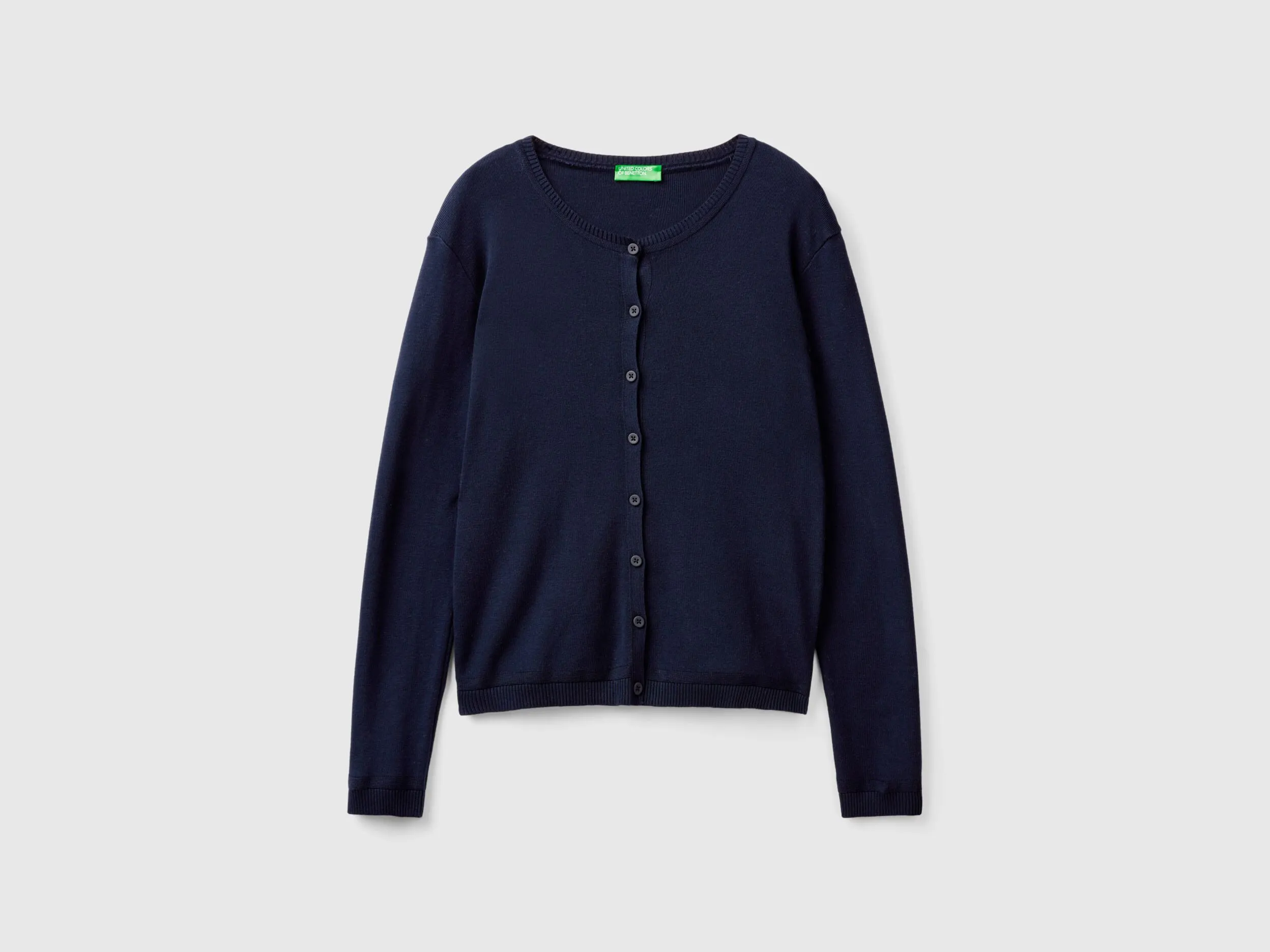 Crew neck cardigan in pure cotton - Dark Blue | Benetton