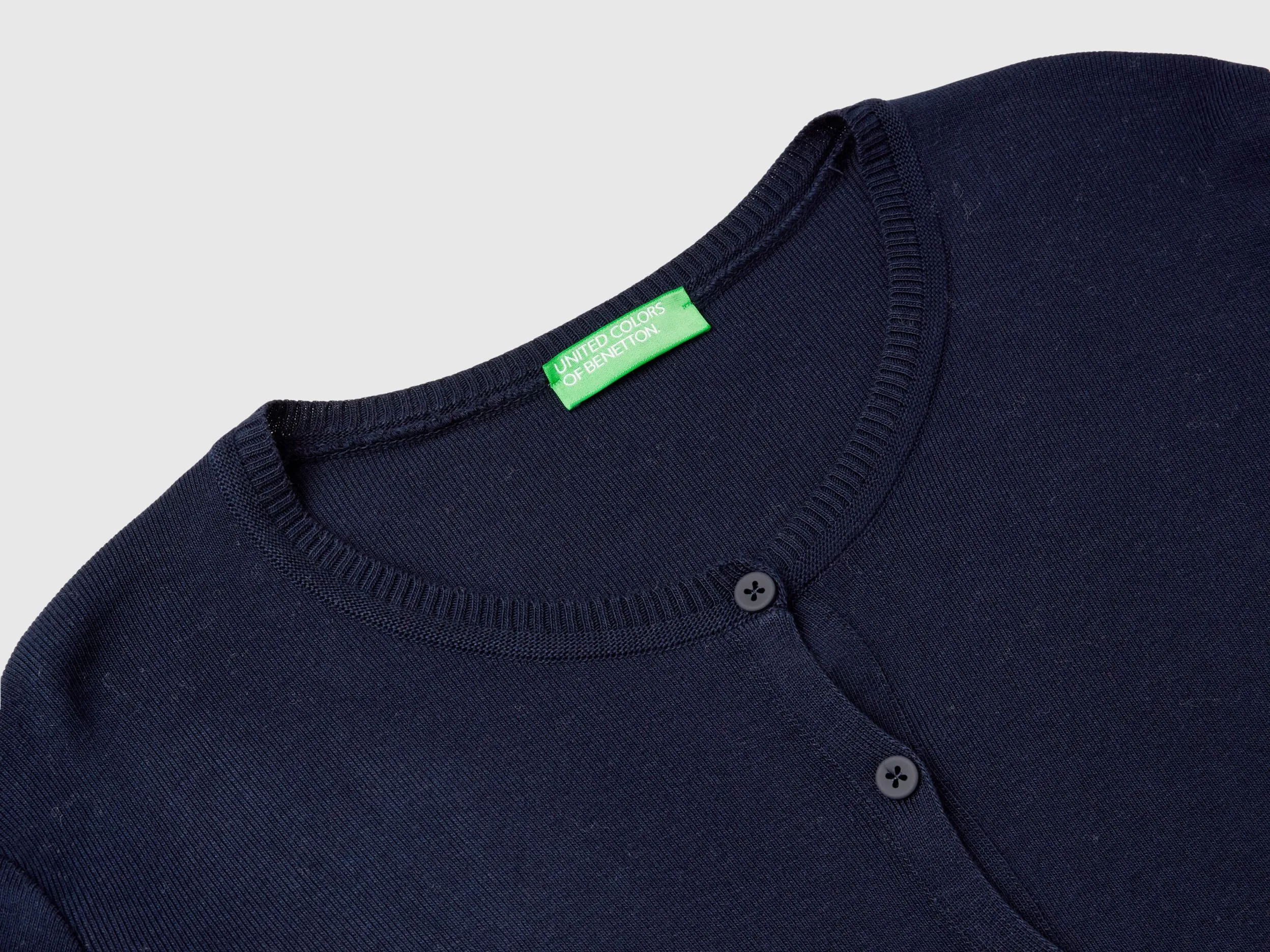 Crew neck cardigan in pure cotton - Dark Blue | Benetton