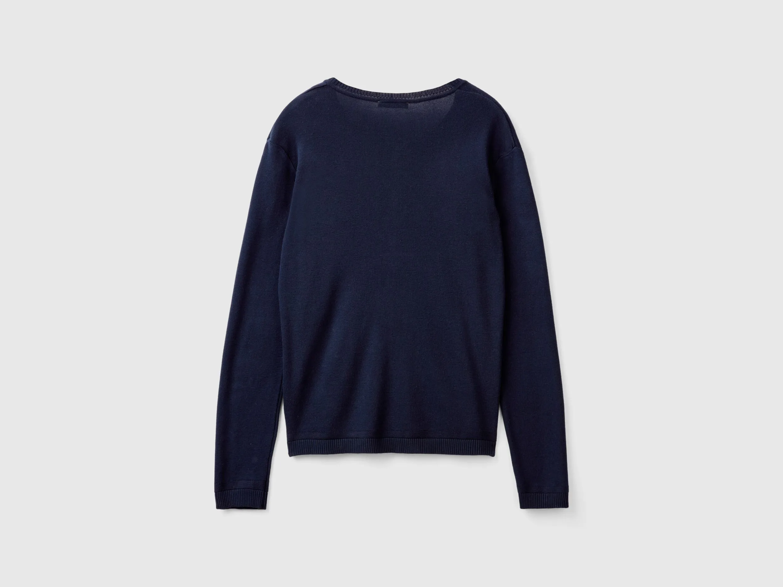 Crew neck cardigan in pure cotton - Dark Blue | Benetton