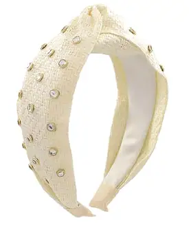 Crystal Studded Raffia Headband - Ivory