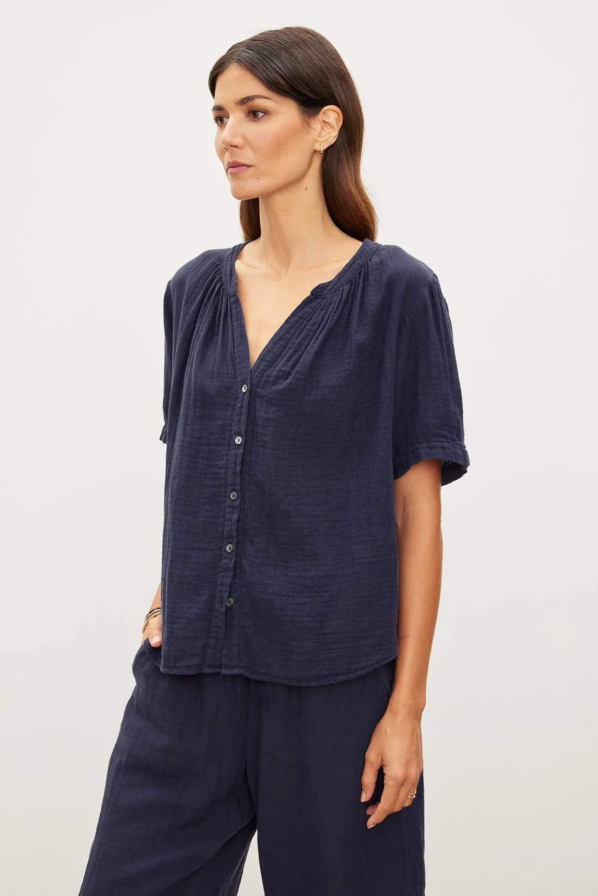 DEANN COTTON GAUZE BUTTON-UP TOP