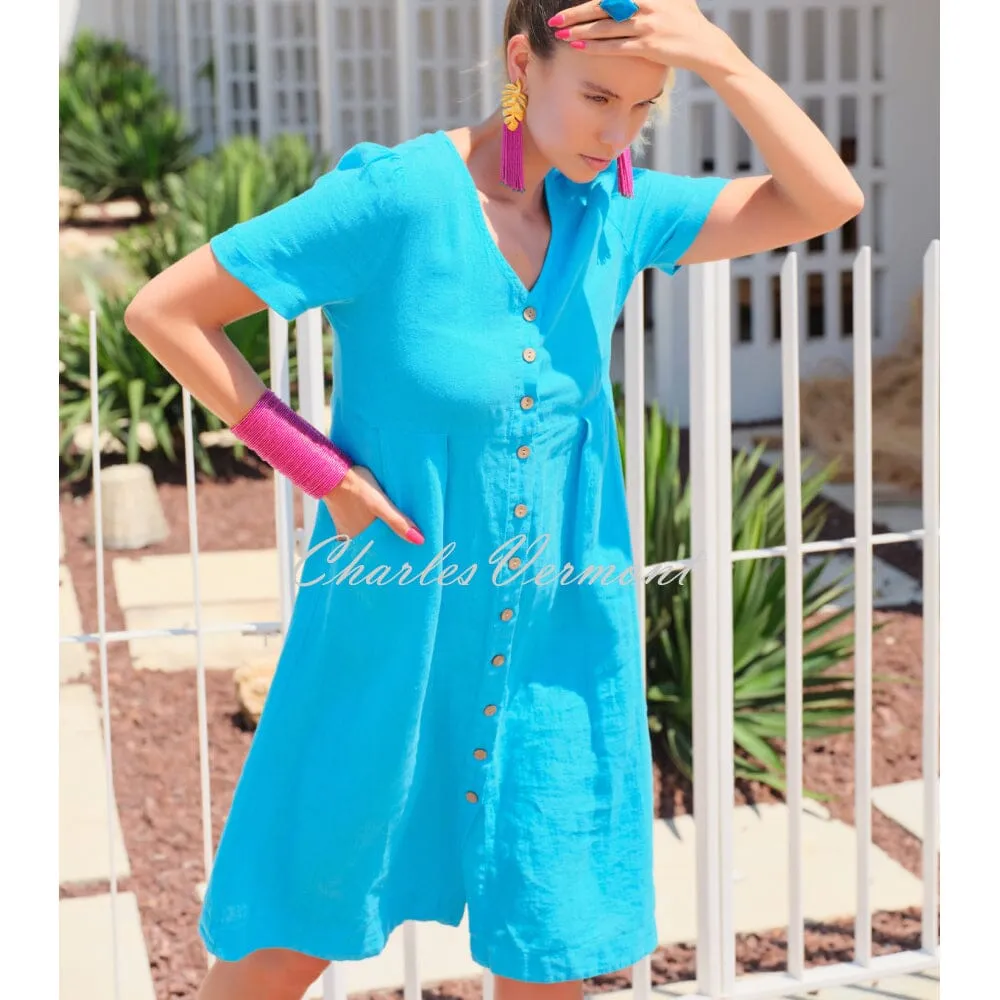 Dolcezza V-Neck Linen Dress - Style 24259 (Aqua)