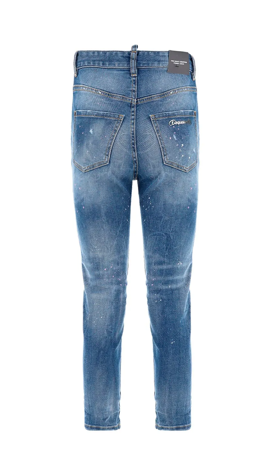 Dsquared2 Logo Plaque High-Rise Cropped Jeans