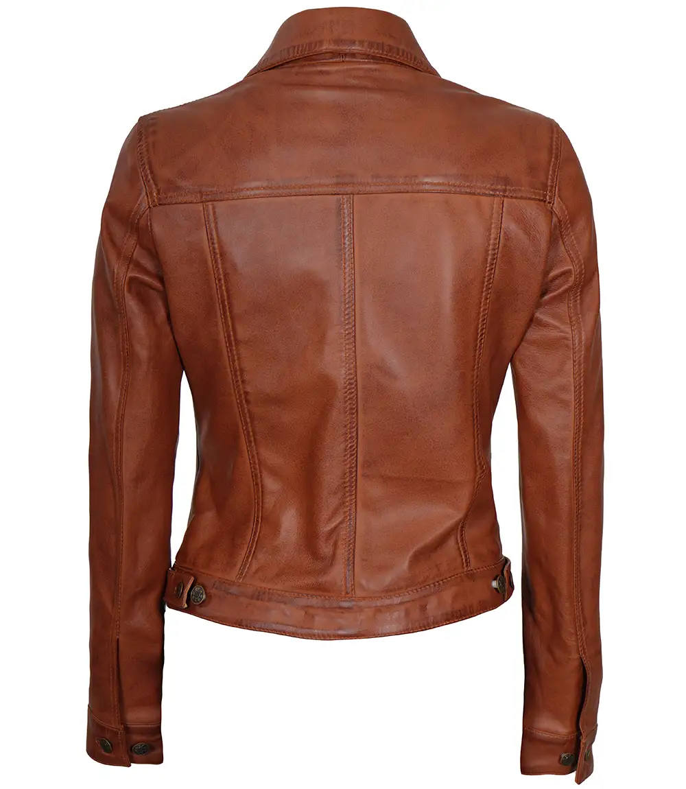 Fernando Women's Cognac Brown Trucker  Leather Jacket