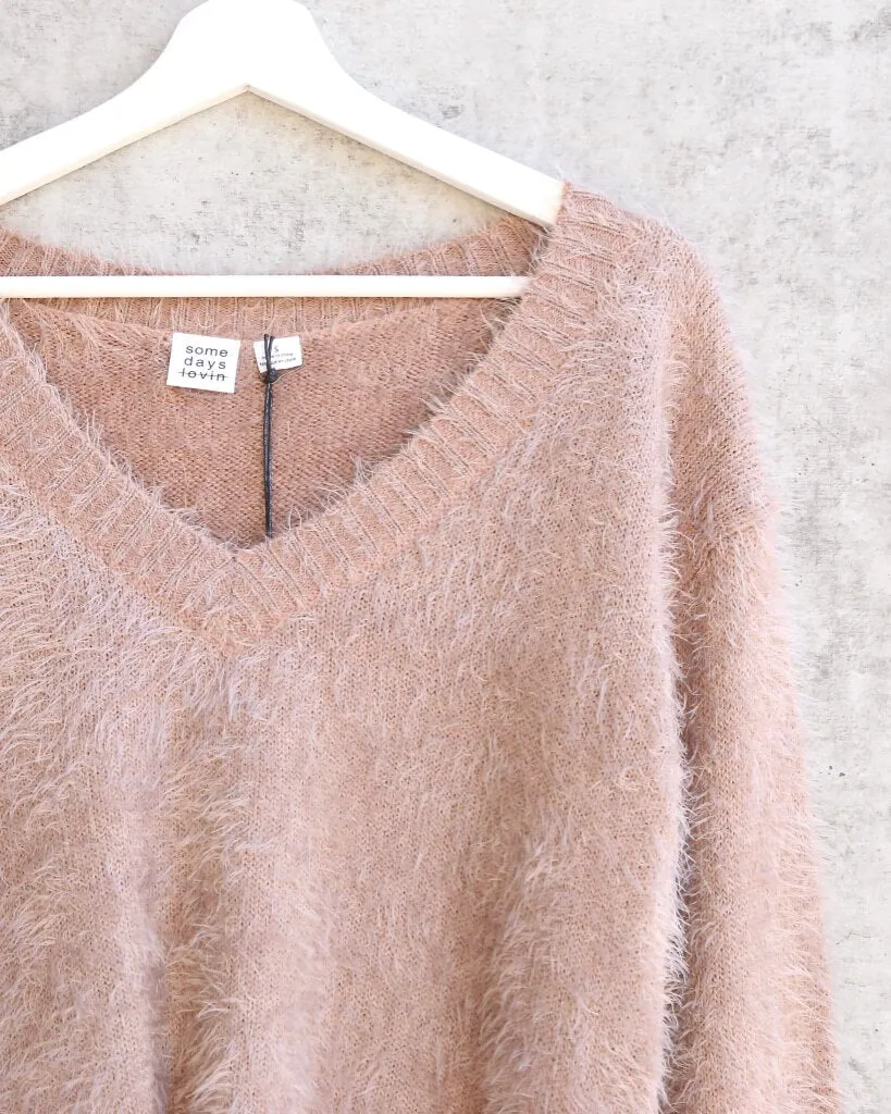 Final Sale - Somedays Lovin - Colours of Dawn Eyelash Fuzzy Jumper Sweater in Taupe