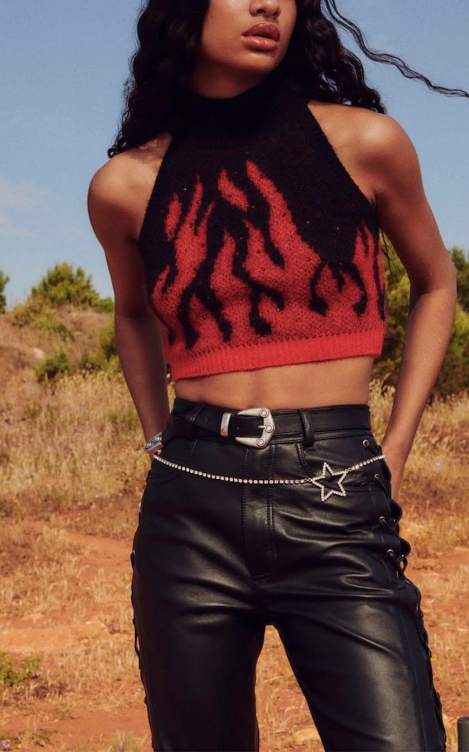 Flames Jacquard Knit Crop Top