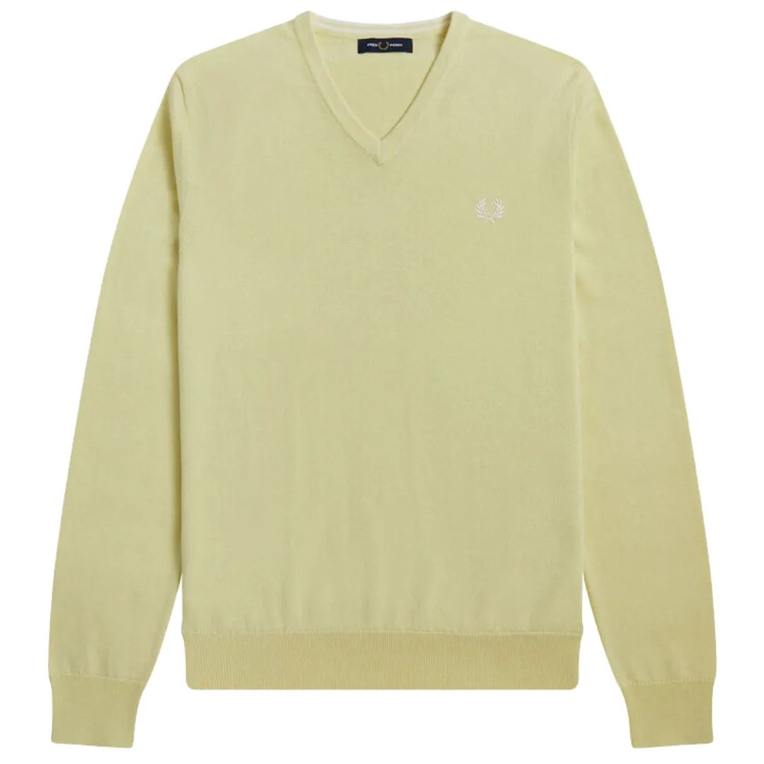 Fred Perry V Neck Wax Yellow Jumper