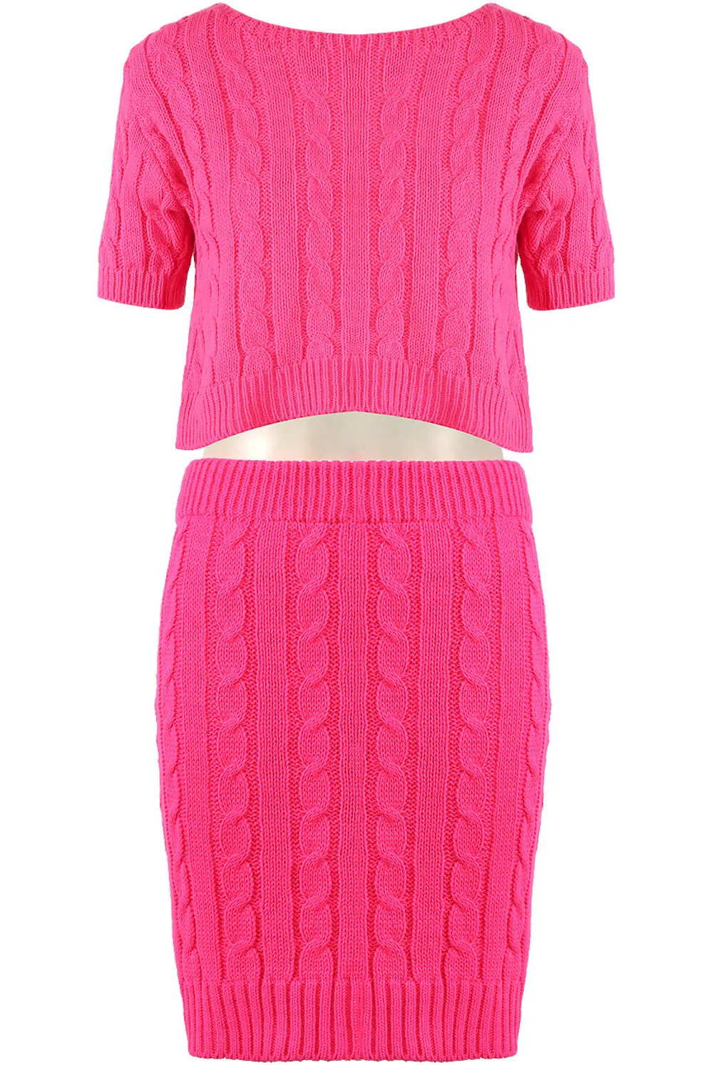 Fuchsia Cable Knit Crop Top & Skirt Co-Ord