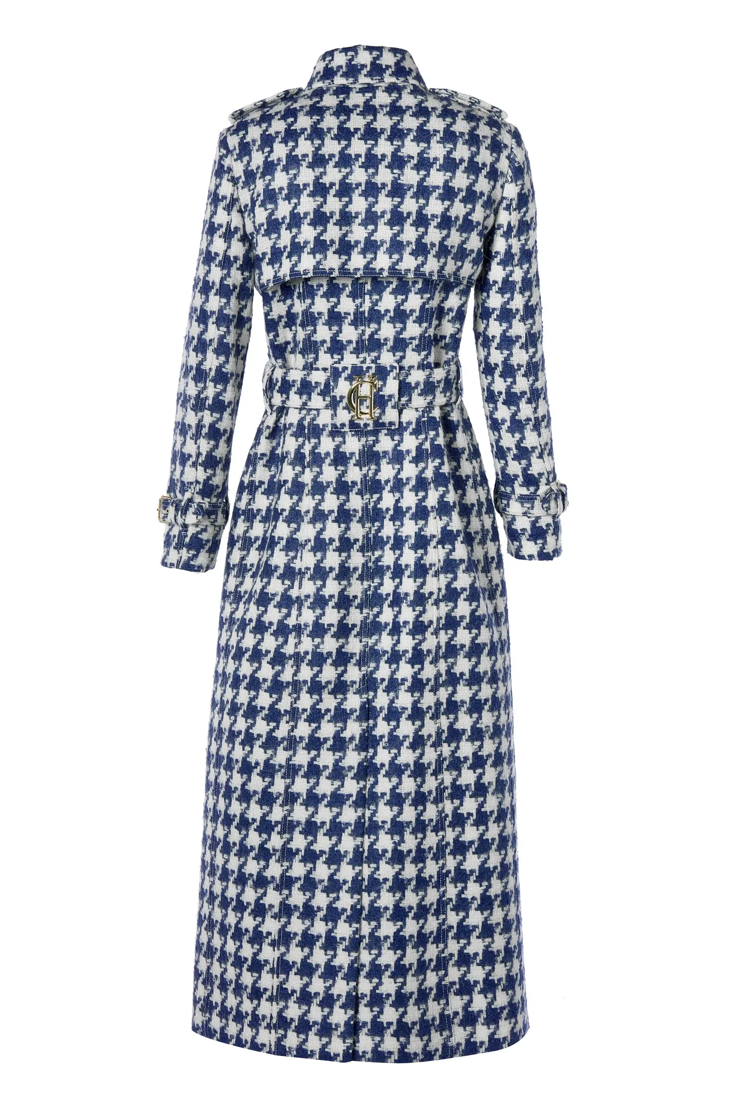 Full Length Marlborough Trench Coat (Large Scale Navy Houndstooth)