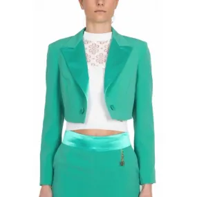 GIACCA BLAZER CORTA CON REVERS DI RASO, VERDE