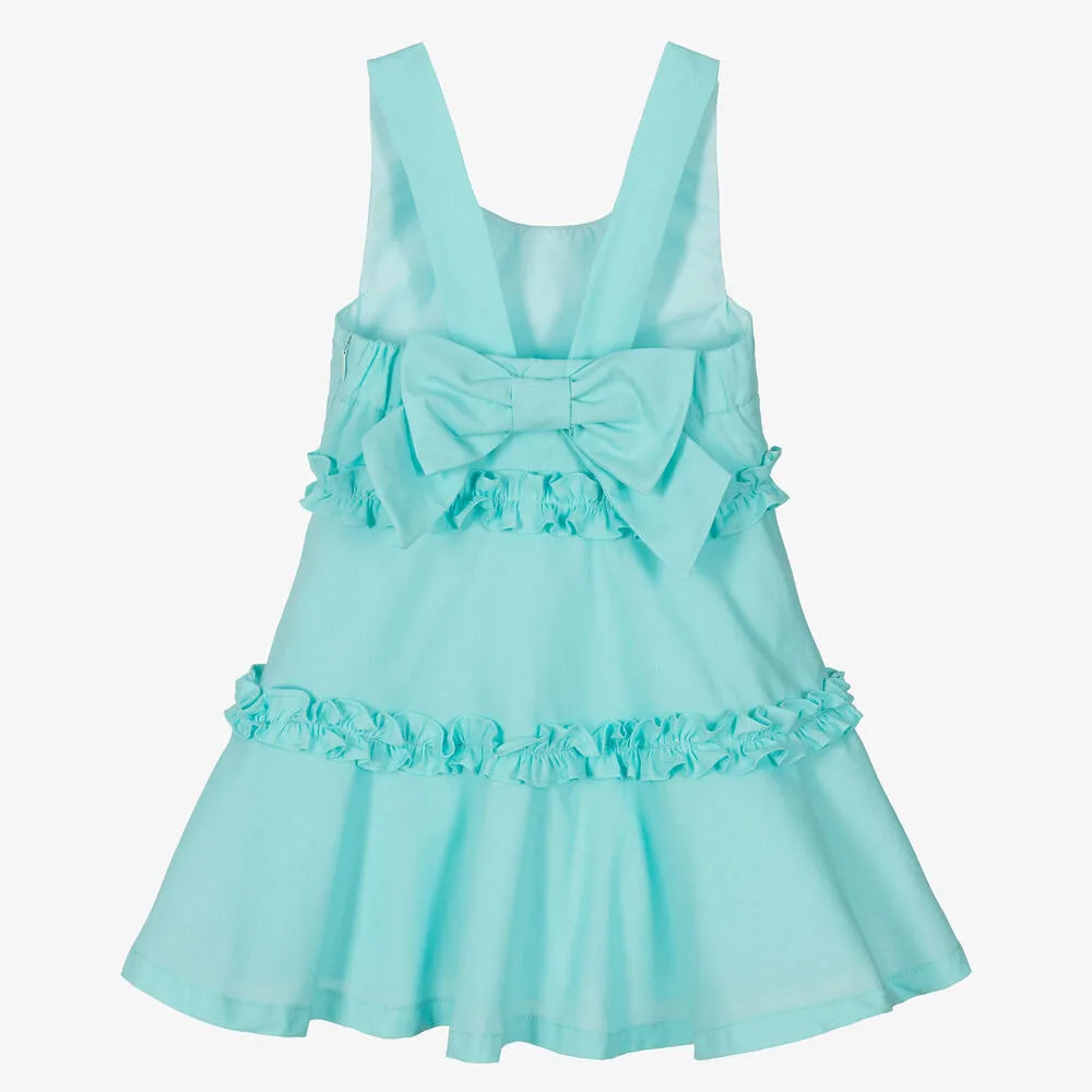 Girls Aqua Blue Cotton Ruffle Dress