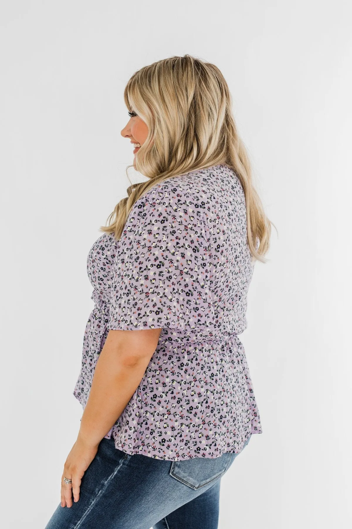 Grace Finds Me Floral Wrap Blouse- Lavender