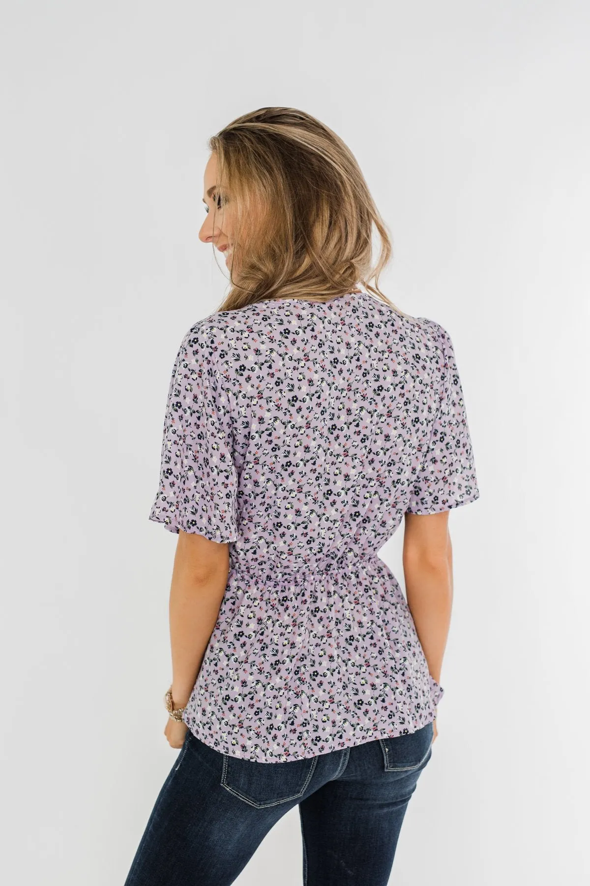 Grace Finds Me Floral Wrap Blouse- Lavender