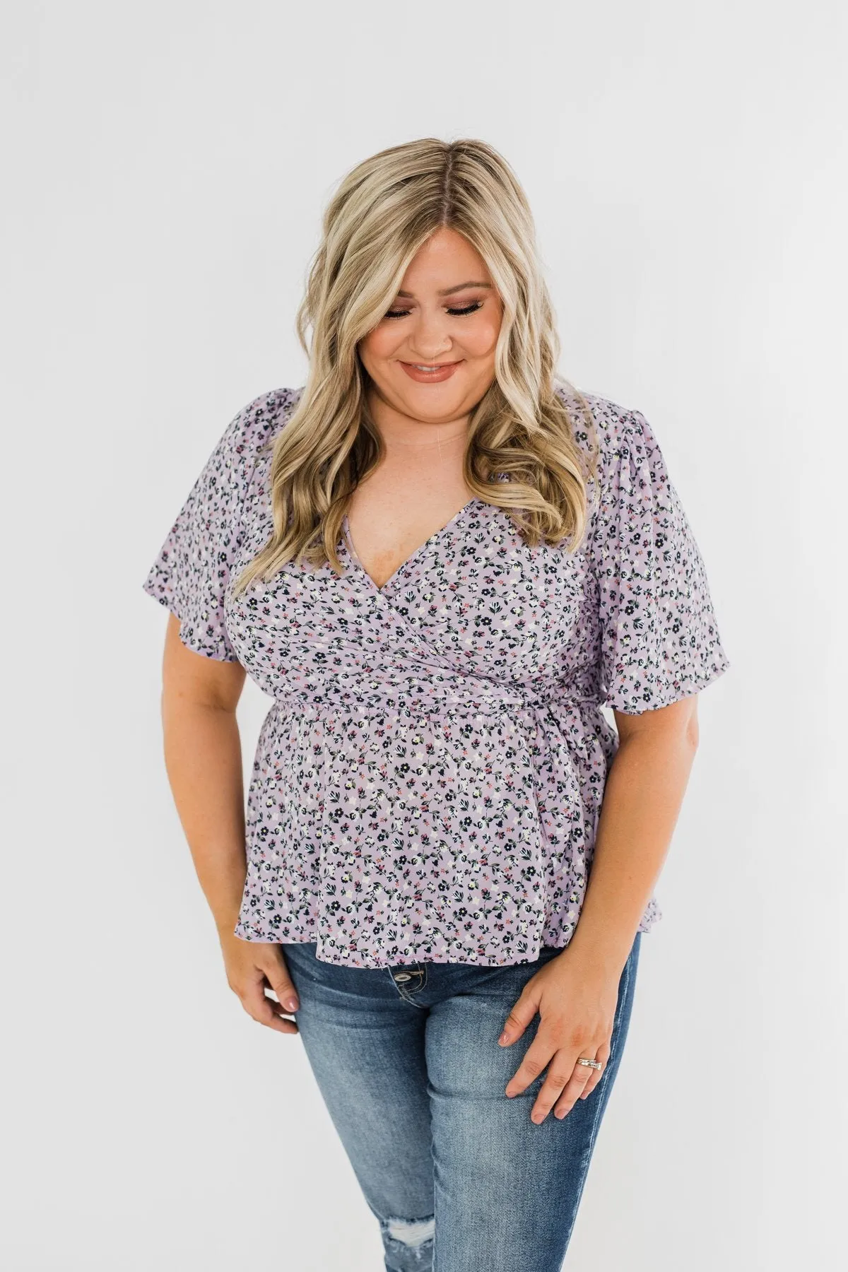 Grace Finds Me Floral Wrap Blouse- Lavender