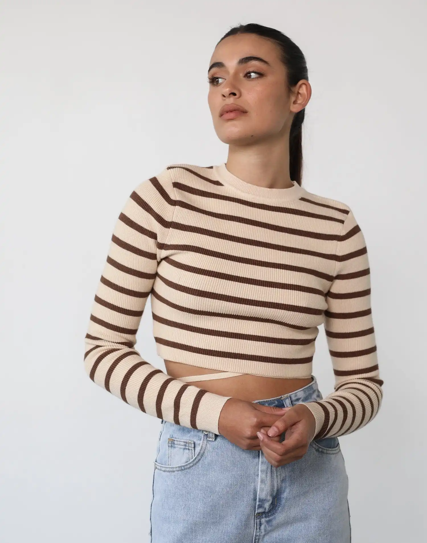 Grayson Long Sleeve Top (Beige/Brown)