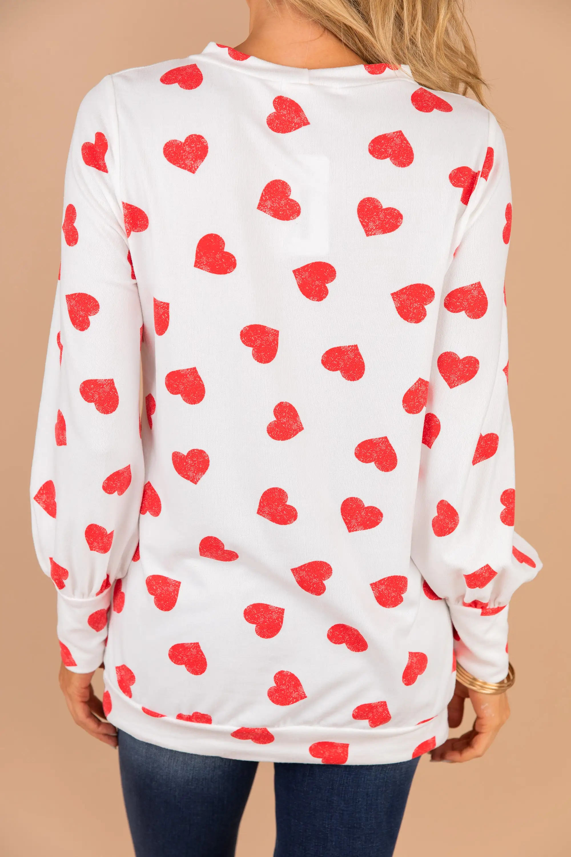 Great Hearts Think Alike Ivory White Heart Print Top